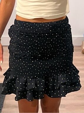 Women's Black Polka Dot Ruffle Hem Skirt